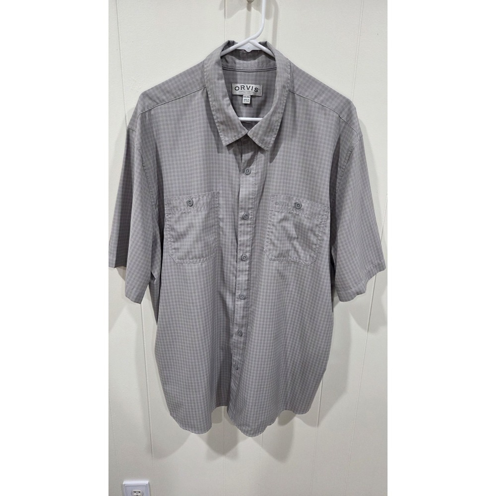Orvis Mens XXL Gray Plaid Short Sleeve Button Up Fishing Shirt 1875212 Logo 2XL